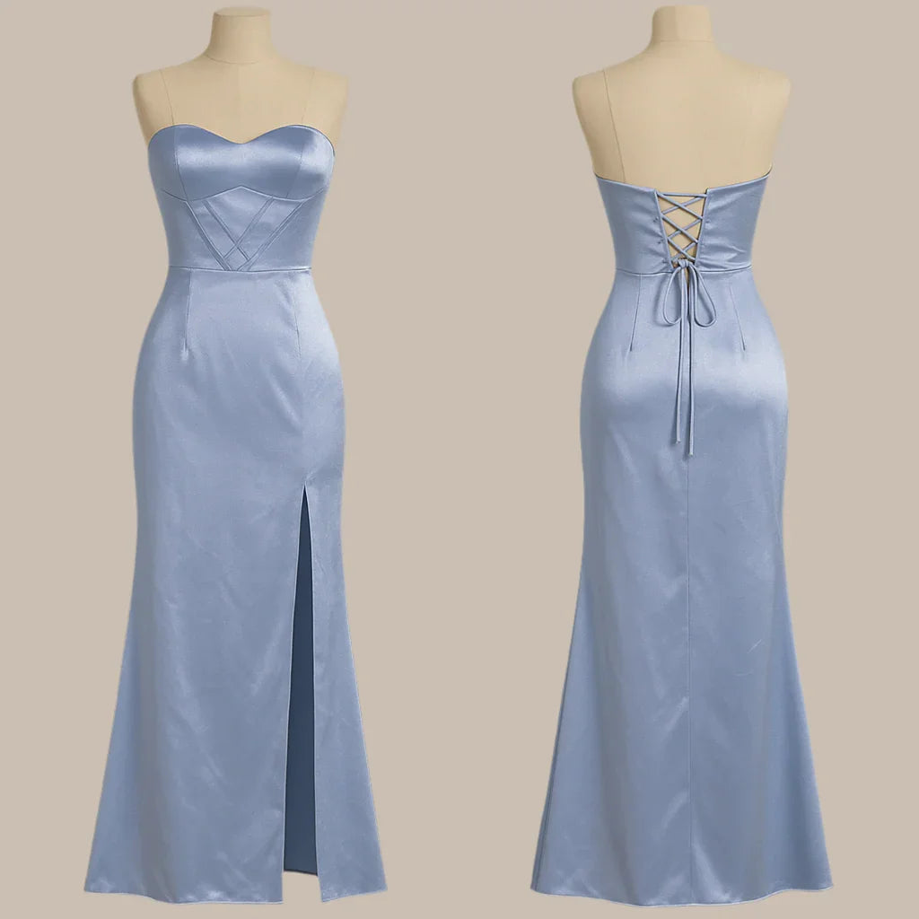 Elegant Strapless Satin Evening Gown - Luxestyle