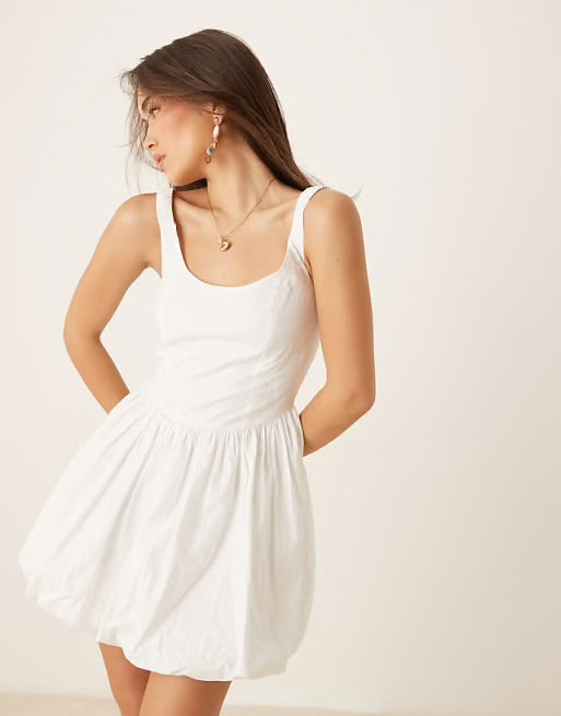 Luxe Ivory Bubble Hem Mini Dress