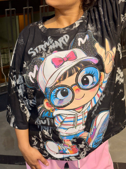 Luxe Street Graphic Oversized Tee – Black