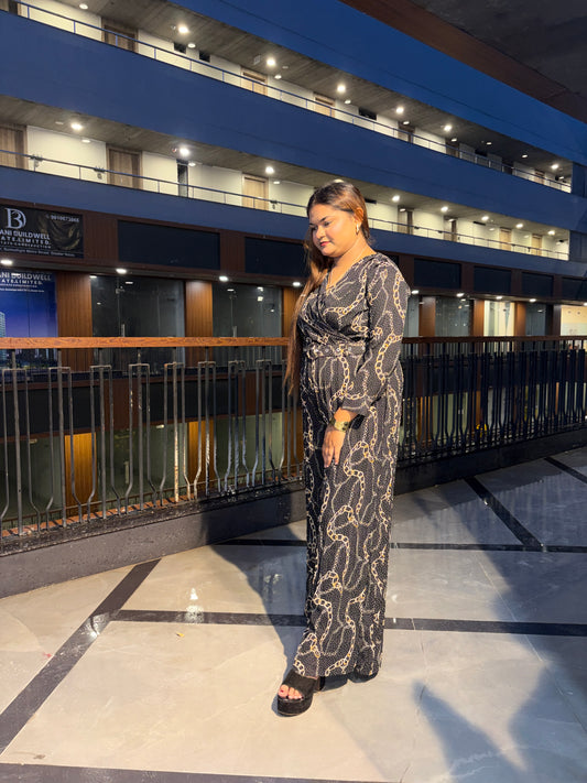 Luxe Chain Print Wrap Jumpsuit