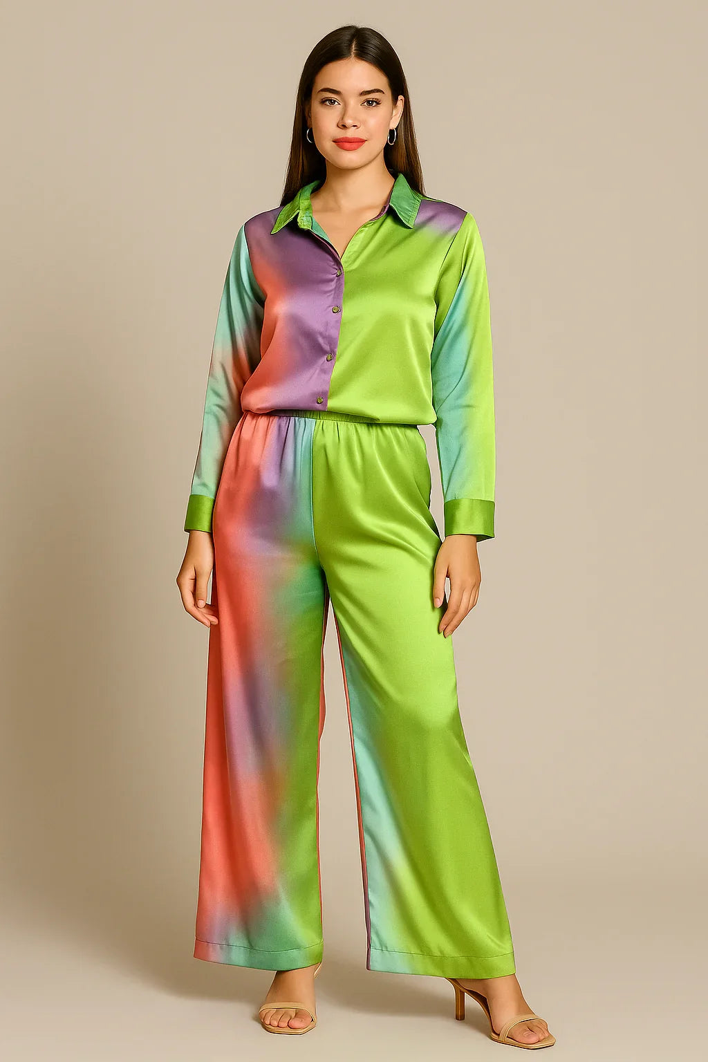 Multicolor Satin Co-ord Set for Women - Luxestyle