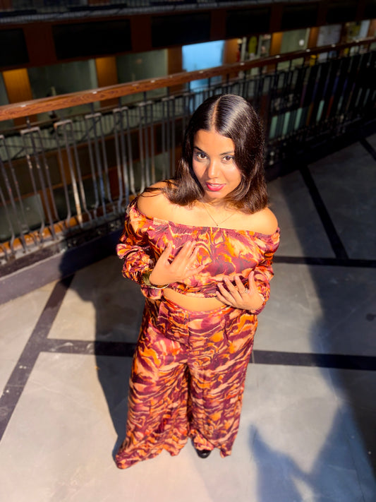 Luxe Sunset Off-Shoulder Printed Co-Ord Set
