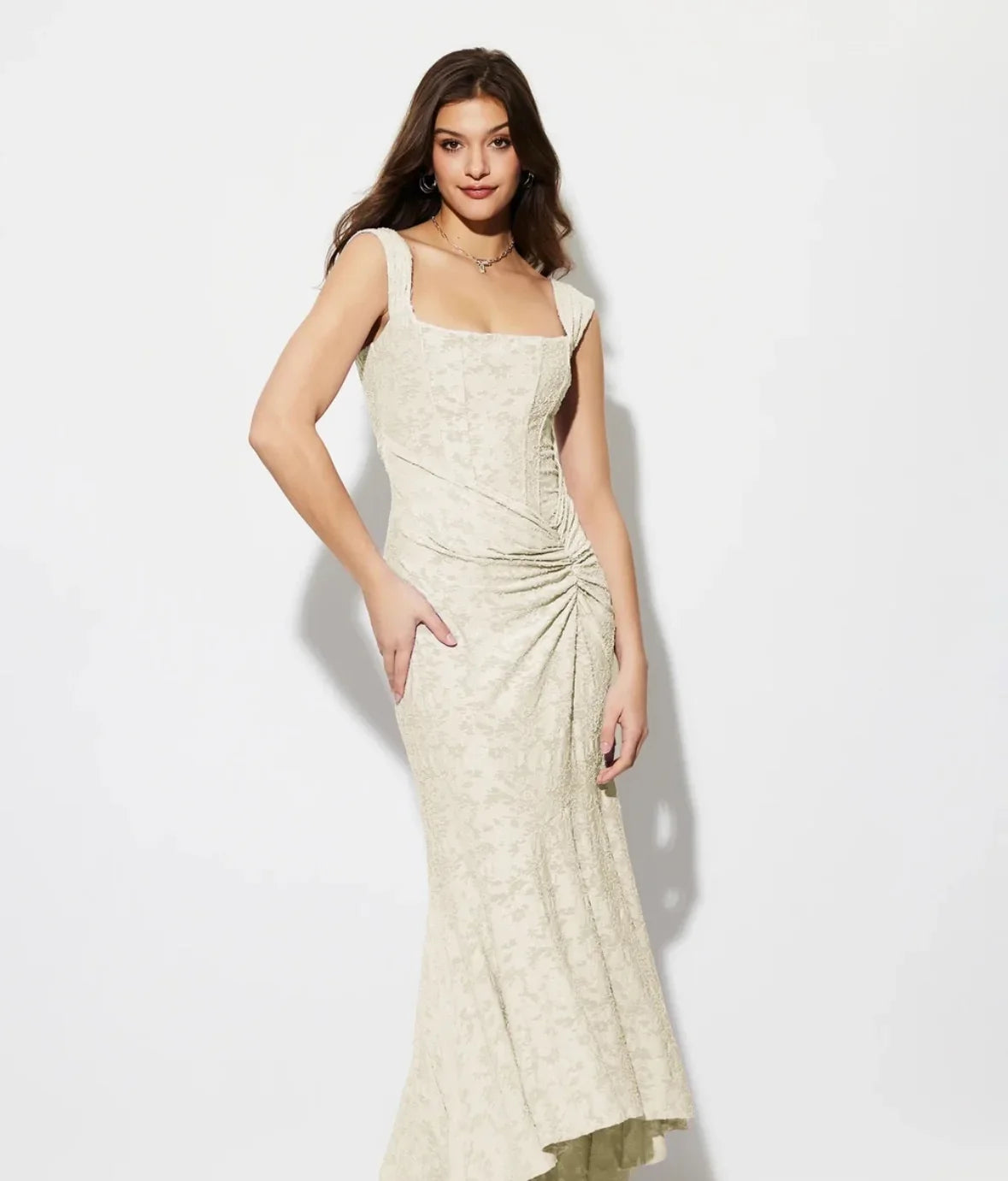 Elegant Off-White Floral Maxi Dress - Luxestyle