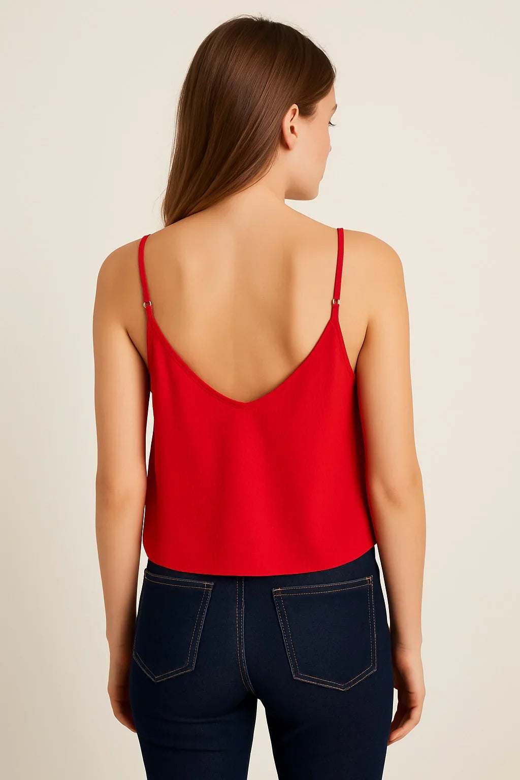 Red Spaghetti Straps Top for Women - Luxestyle