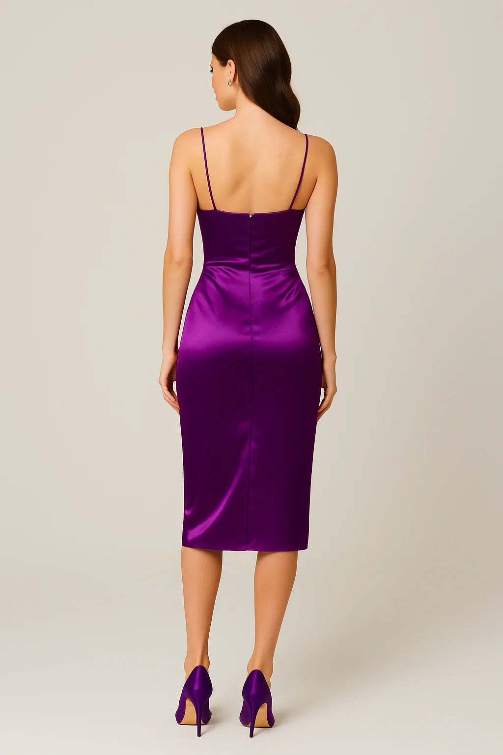 Purple Satin Bodycon Midi Dress - Luxestyle
