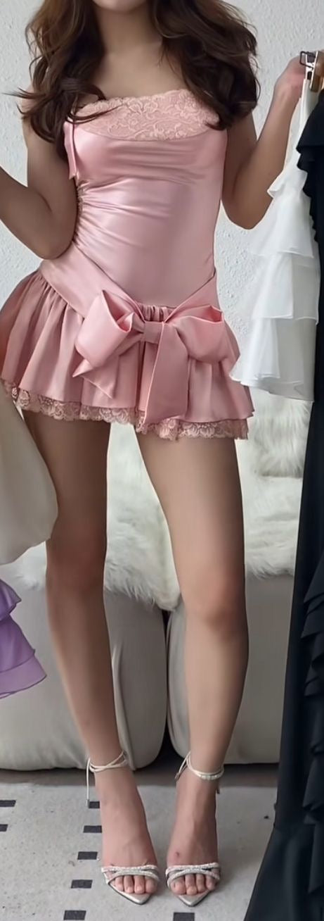 Baby Pink Bow Mini Dress
