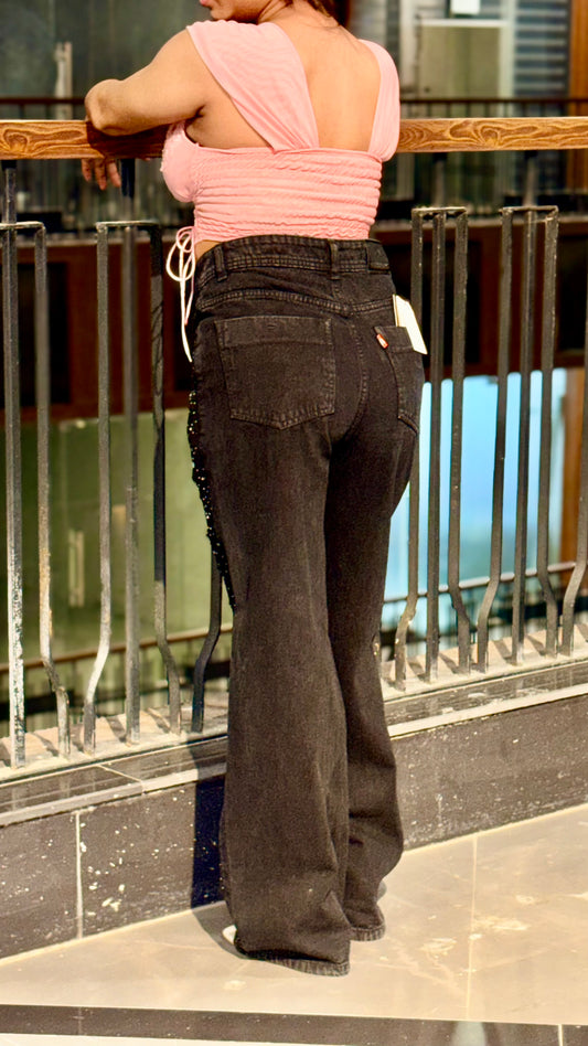 Luxe Blush Corset & Black Rhinestone Jeans Combo