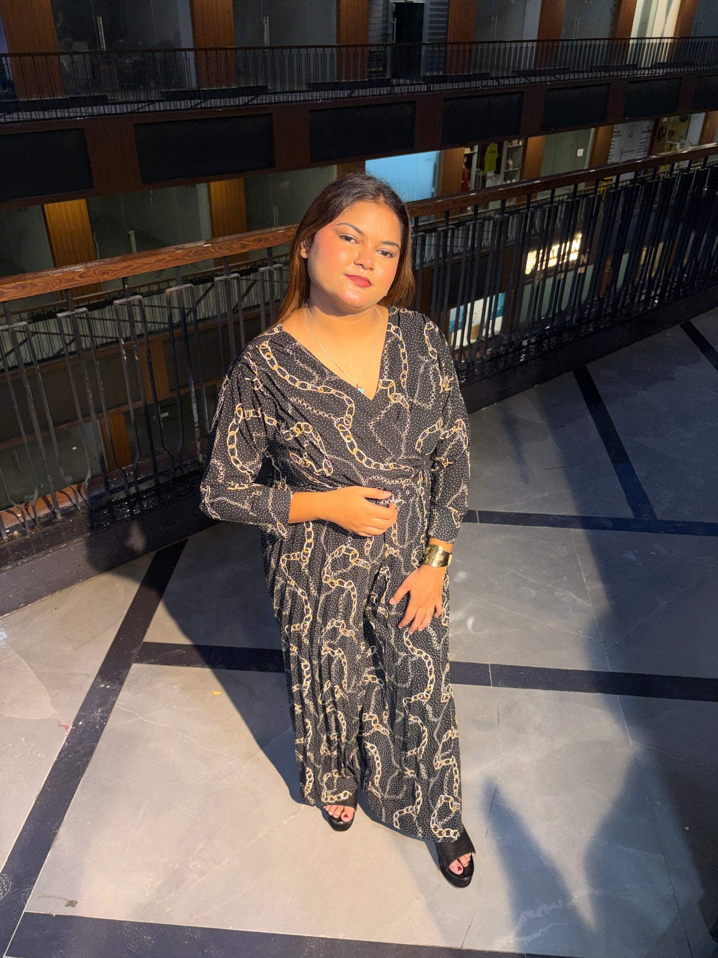 Luxe Chain Print Wrap Jumpsuit