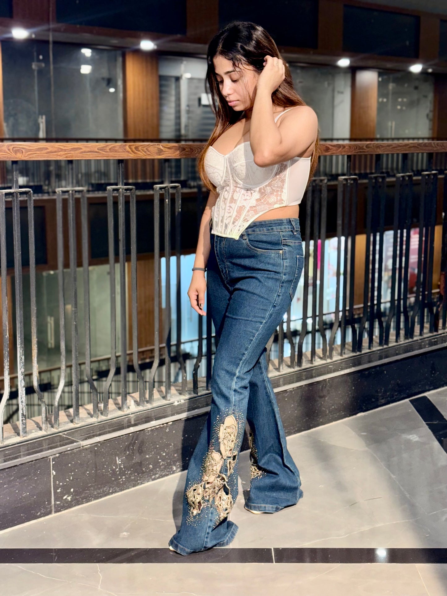 Luxe Ivory Corset & Embroidered Denim Combo