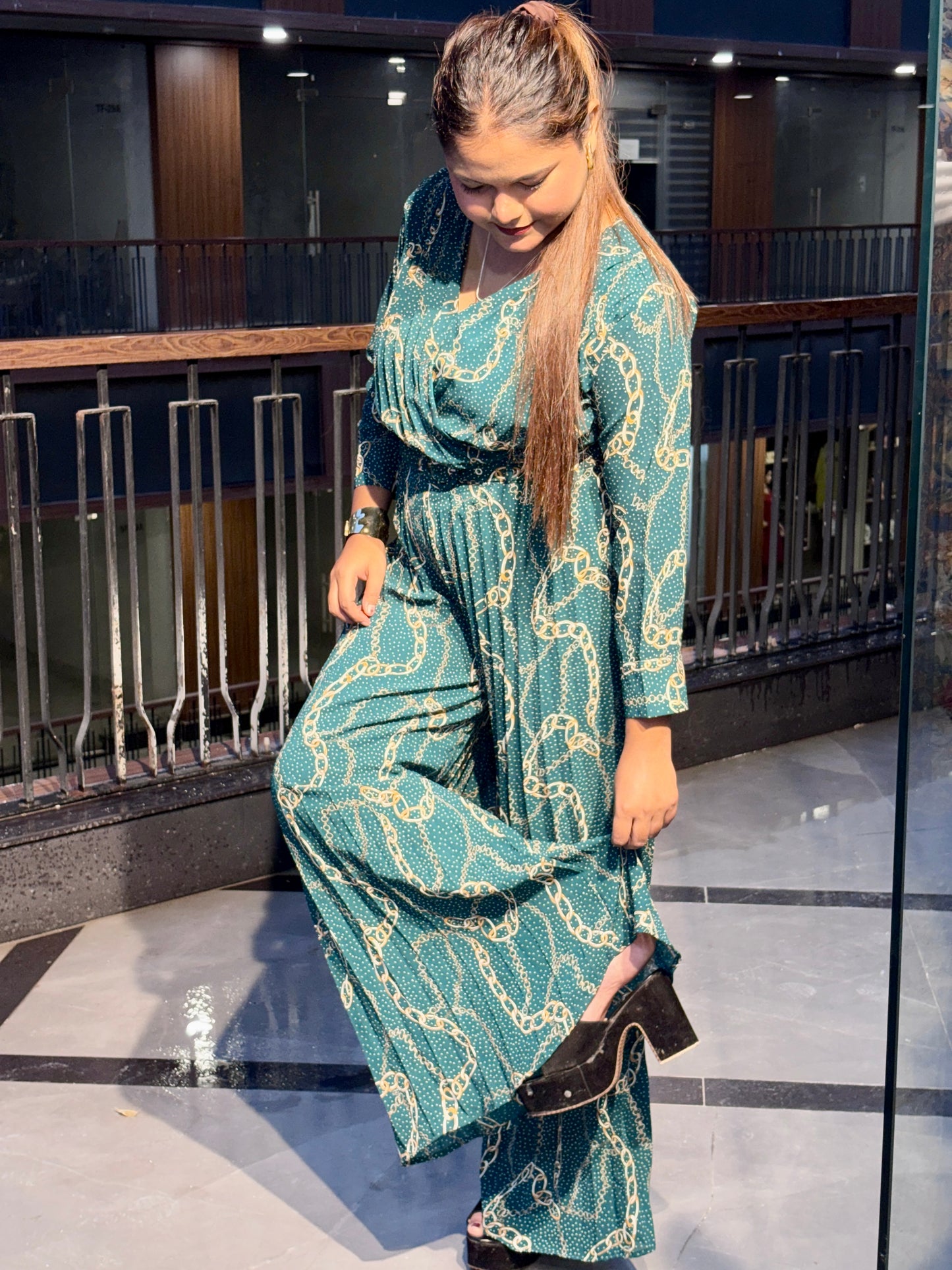 Luxe Chain Print Wrap Jumpsuit