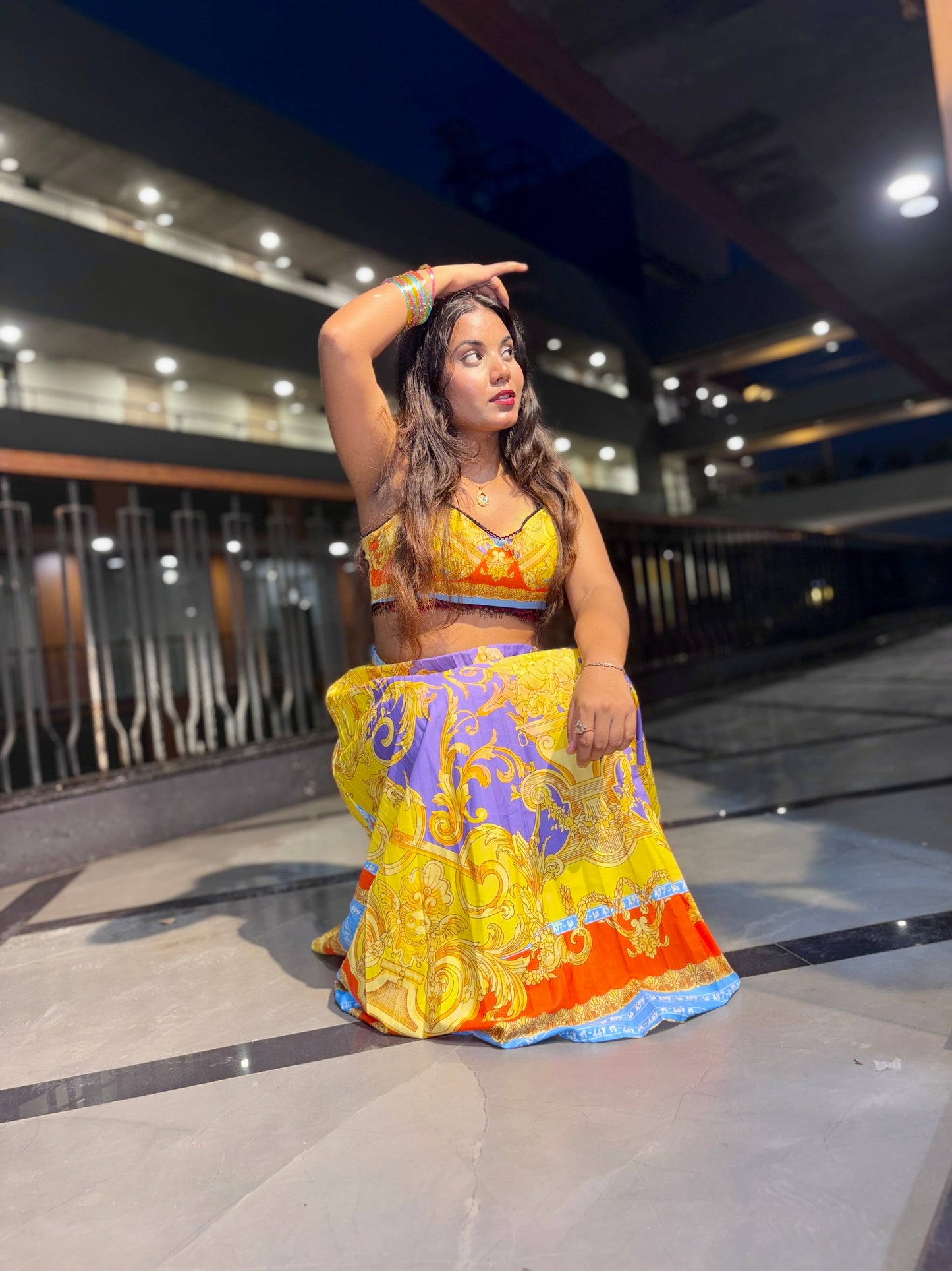 Printed Crop Top & Flared Skirt Co-Ord Set