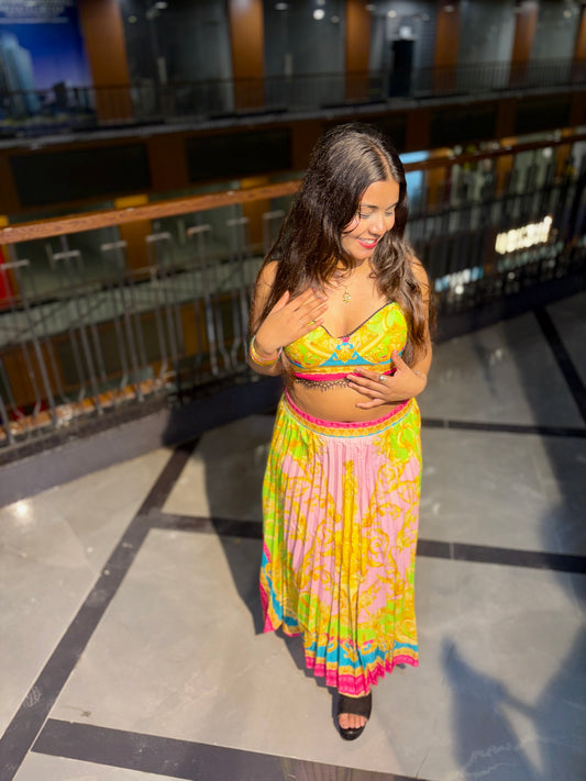 Printed Crop Top & Flared Skirt Co-Ord Set