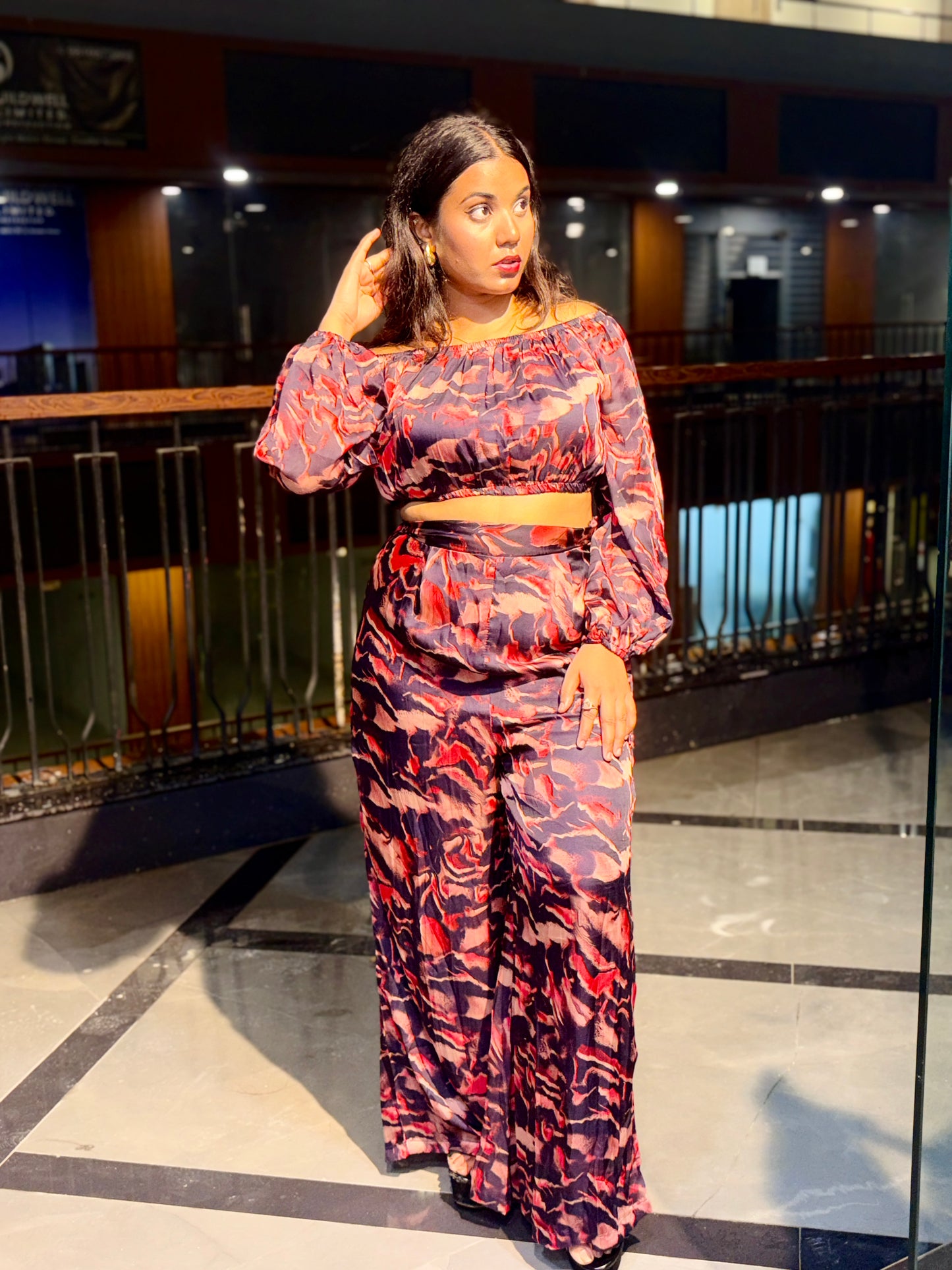 Luxe Sunset Off-Shoulder Printed Co-Ord Set