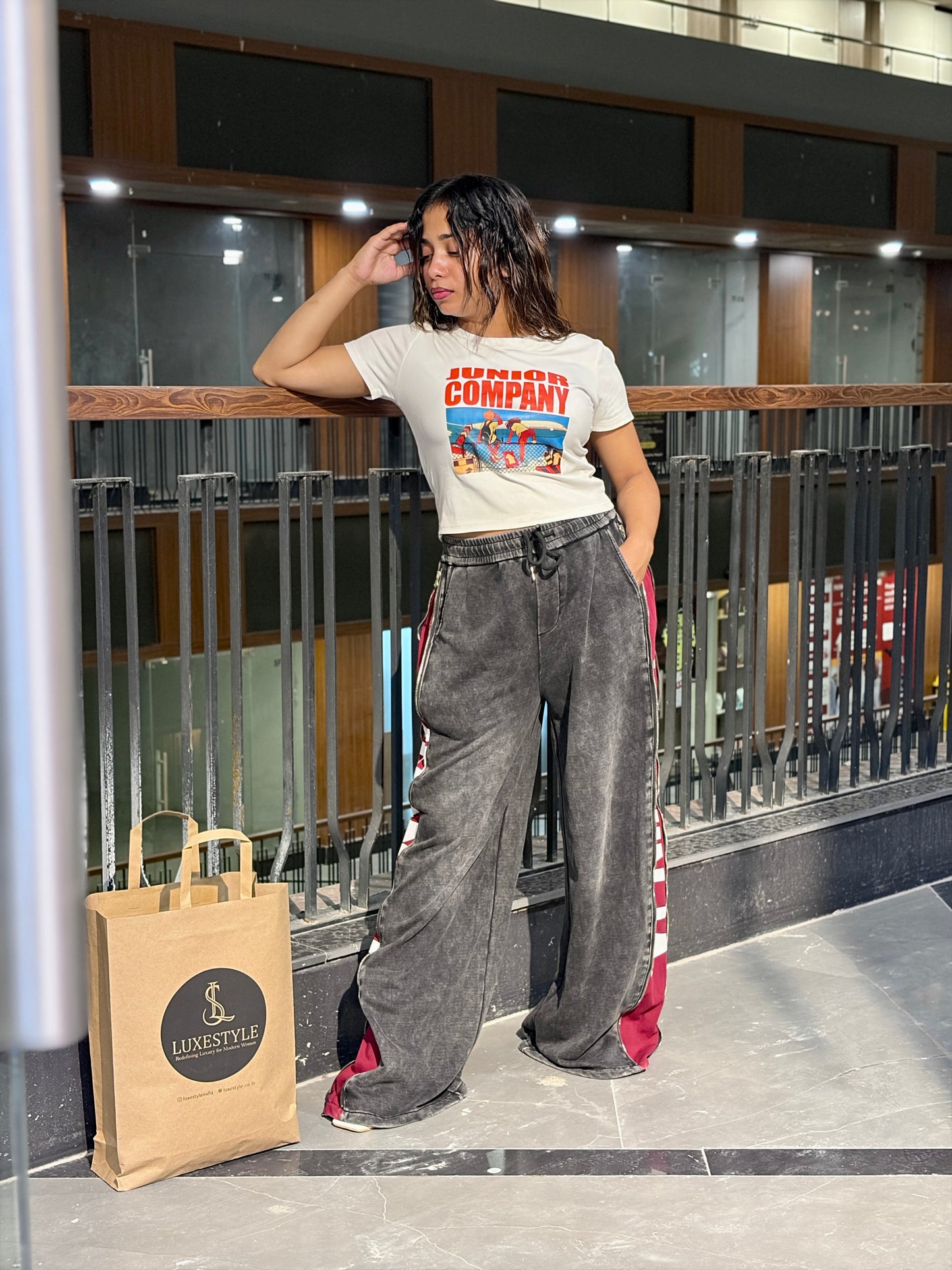 Washed Wide Leg Side Zip Track Pants – Hidden Burgundy Panel
