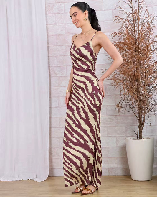 Luxe Mocha Zebra Maxi Dress