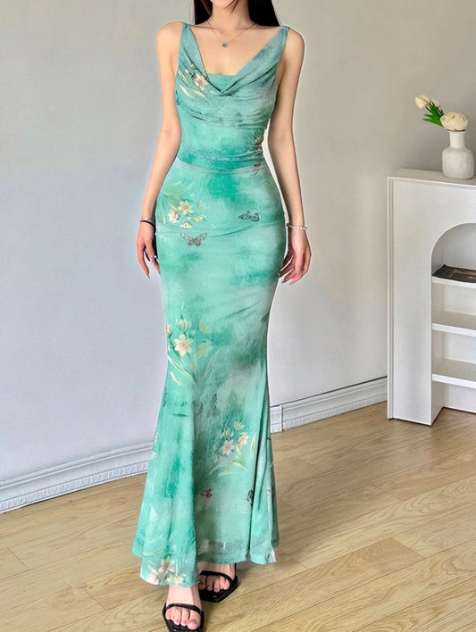 Emerald Luxe Printed Bodycon Dress
