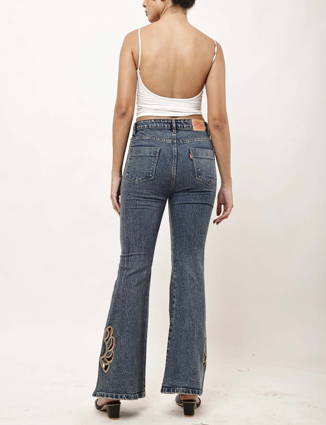 Luxestyle Flower Embroidery Swarovski Denim