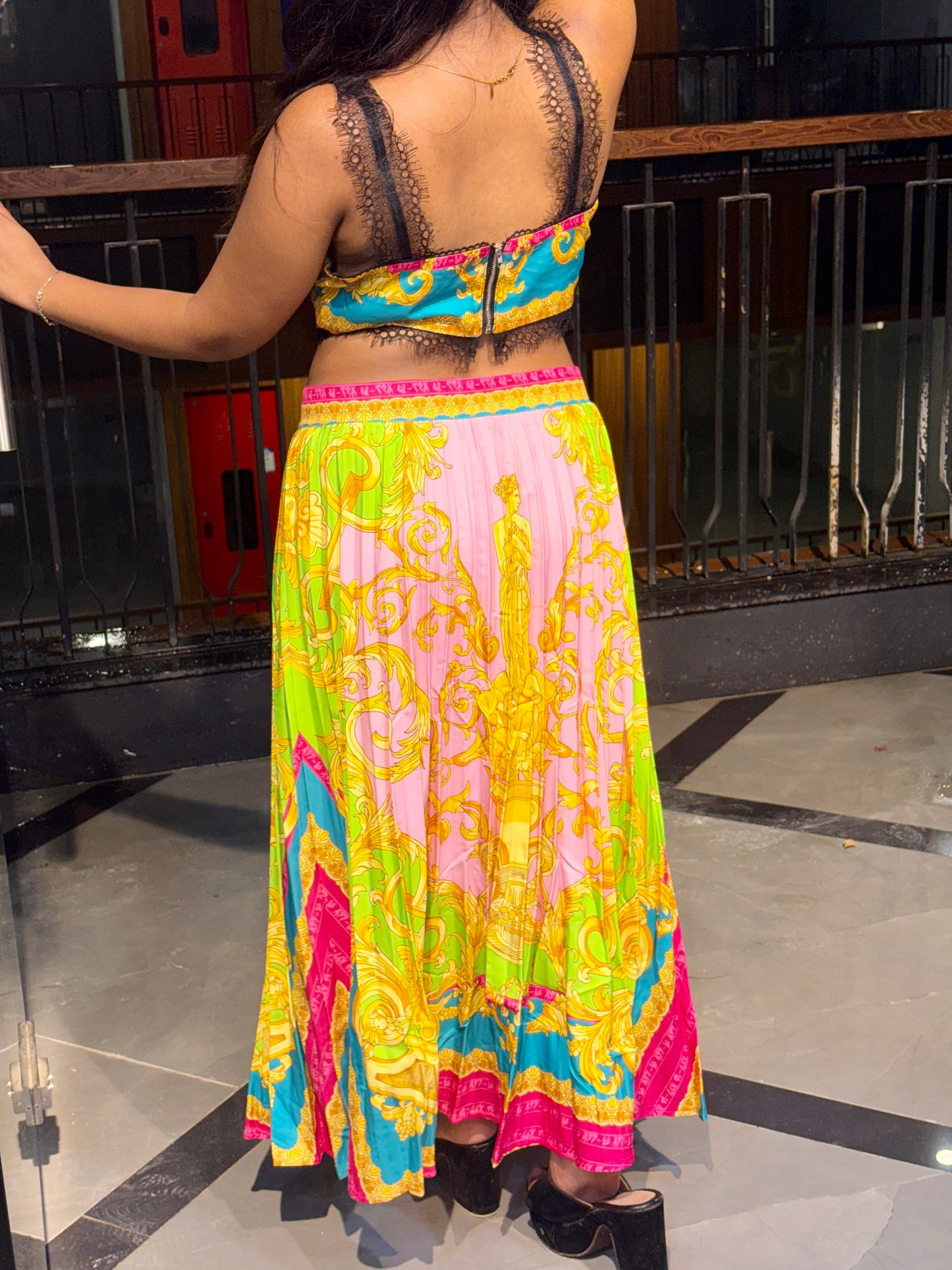 Printed Crop Top & Flared Skirt Co-Ord Set