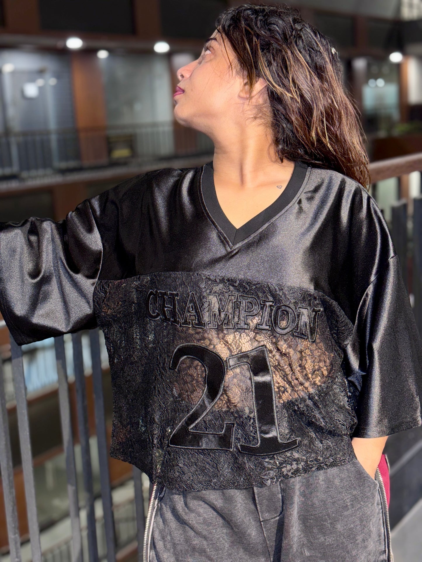 21 Lace Panel Jersey Tee | LuxeStyle India