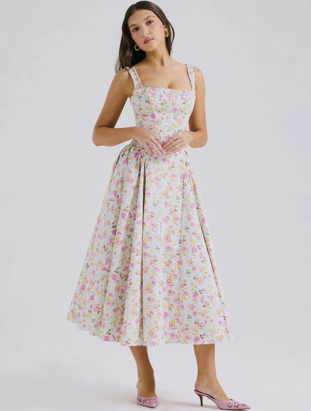 Luxe Pastel Floral Midi Dress