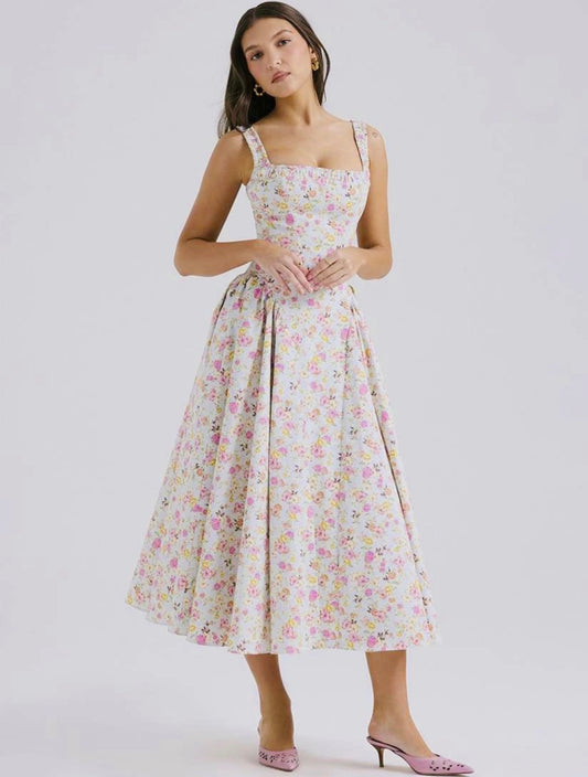 Luxe Pastel Floral Midi Dress