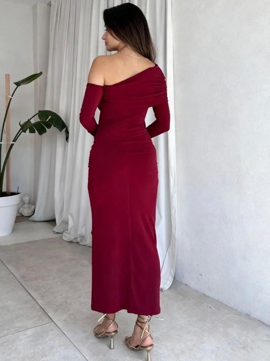 Burgundy Asymmetric Luxe Dress