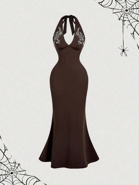 Chocolate Embroidered Luxe Dress