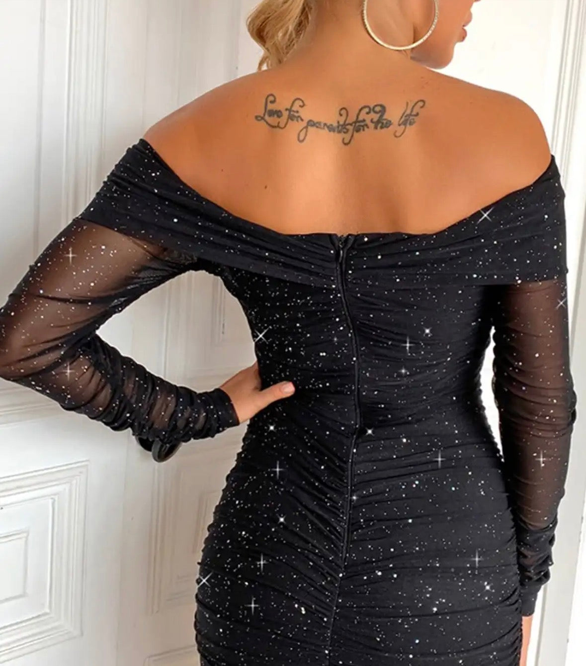 Luxe Midnight Stardust Ruched Mini Dress