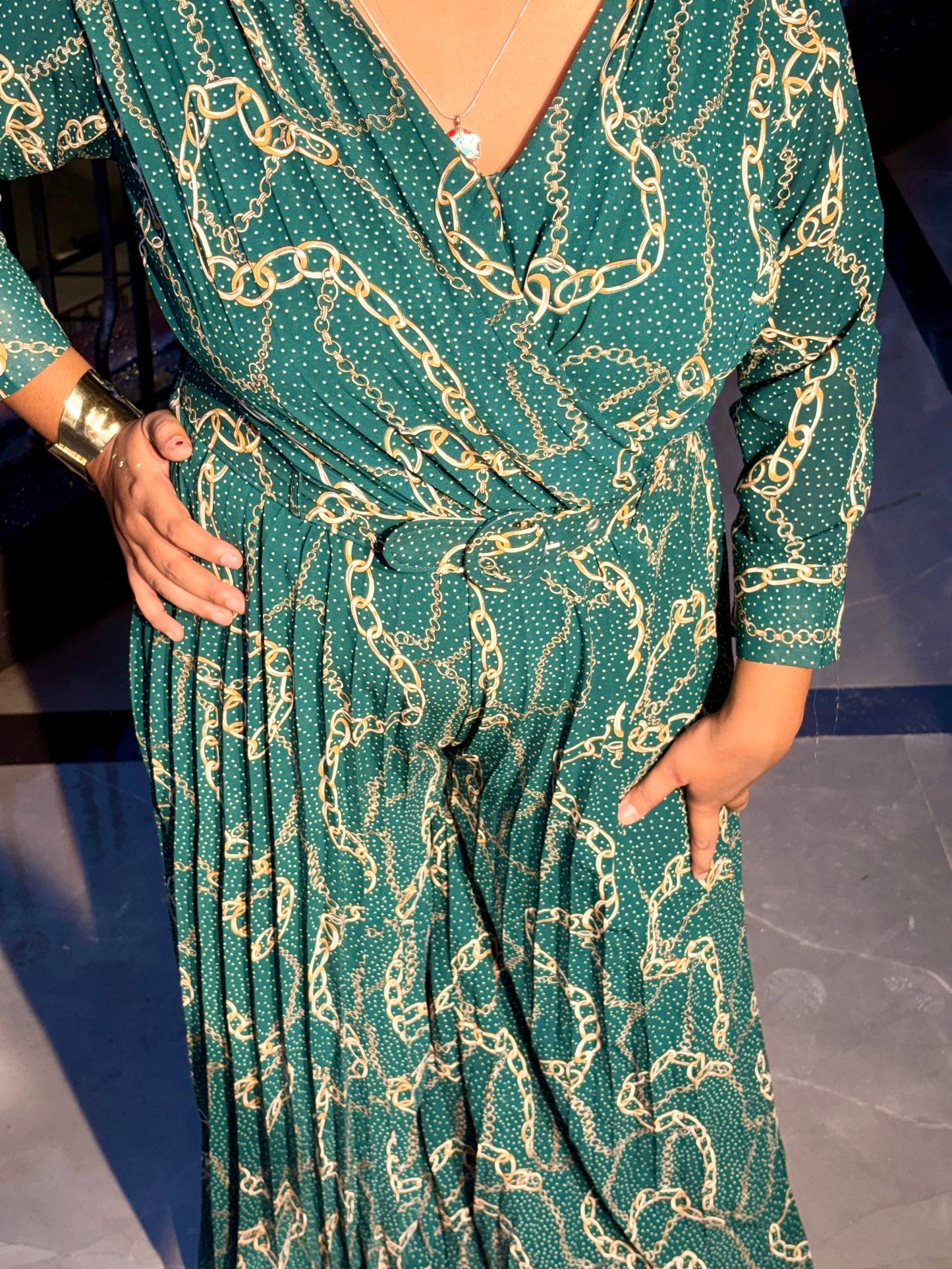 Luxe Chain Print Wrap Jumpsuit