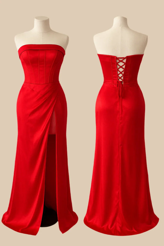 Elegant Strapless Satin Evening Gown - Luxestyle