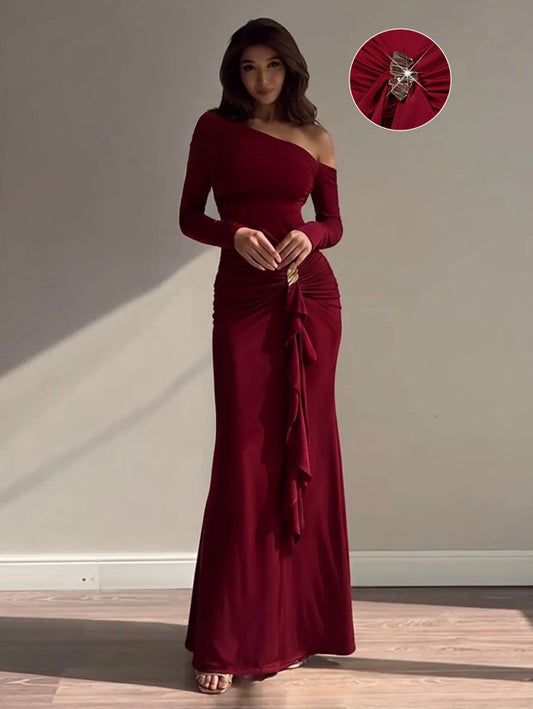 Burgundy Asymmetric Luxe Dress