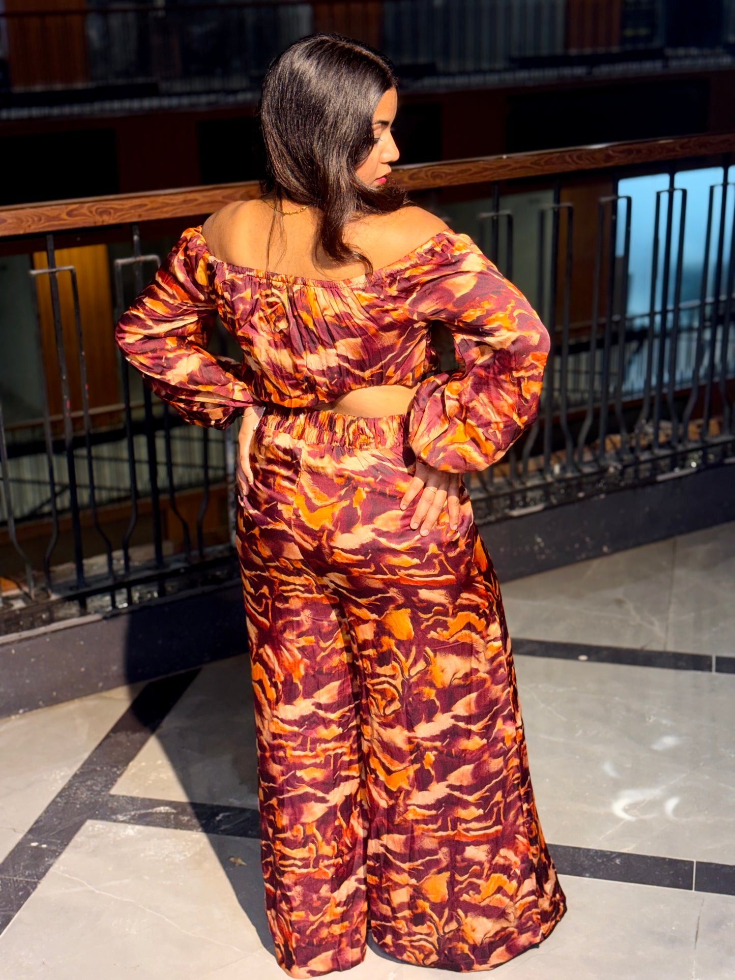 Luxe Sunset Off-Shoulder Printed Co-Ord Set