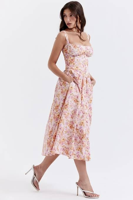 Luxe Pastel Floral Midi Dress