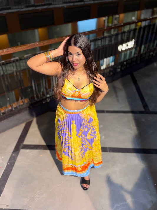 Printed Crop Top & Flared Skirt Co-Ord Set