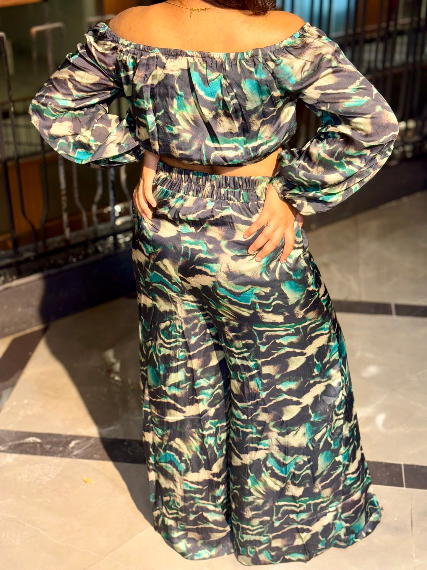 Luxe Sunset Off-Shoulder Printed Co-Ord Set