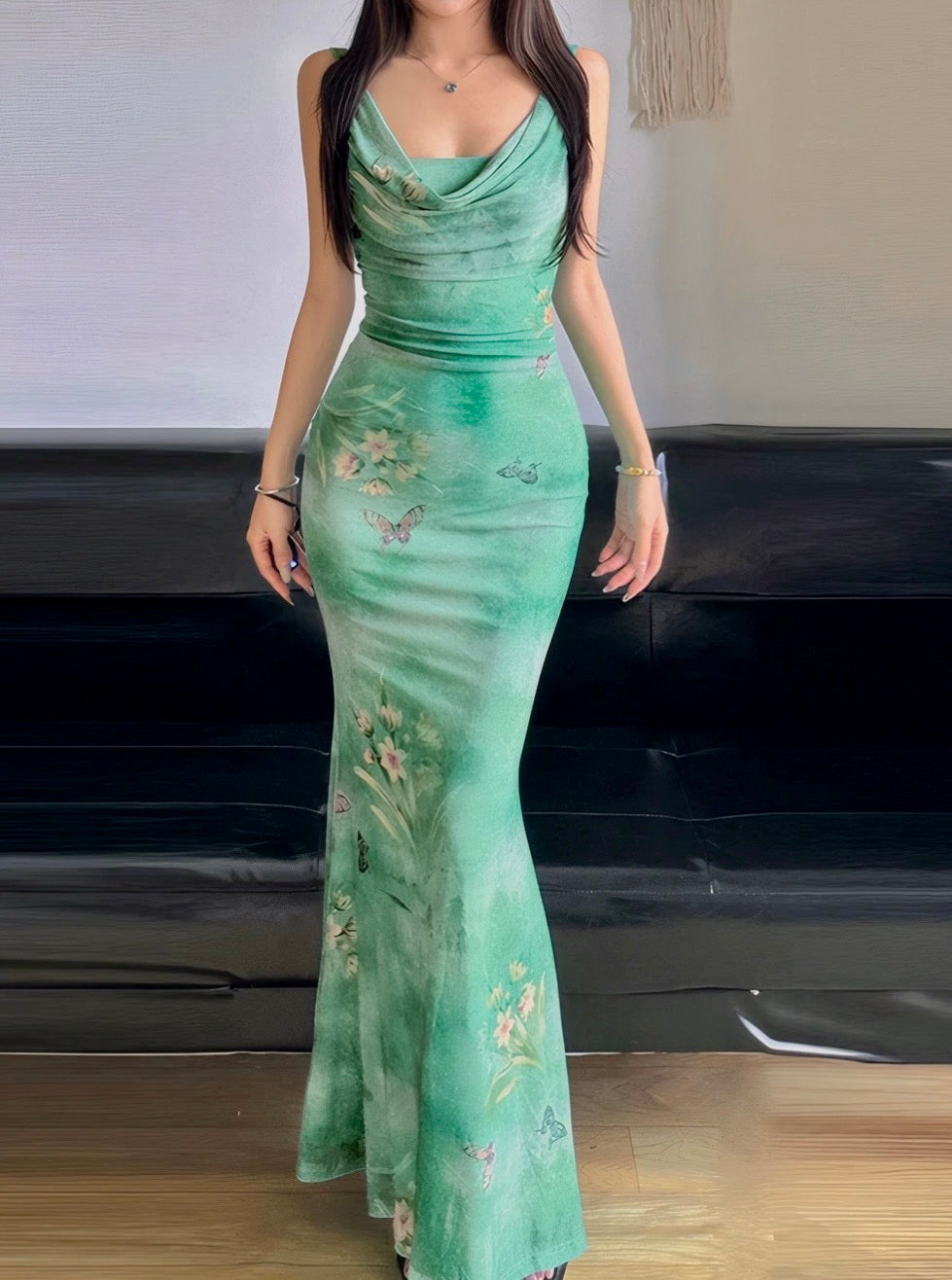 Emerald Luxe Printed Bodycon Dress