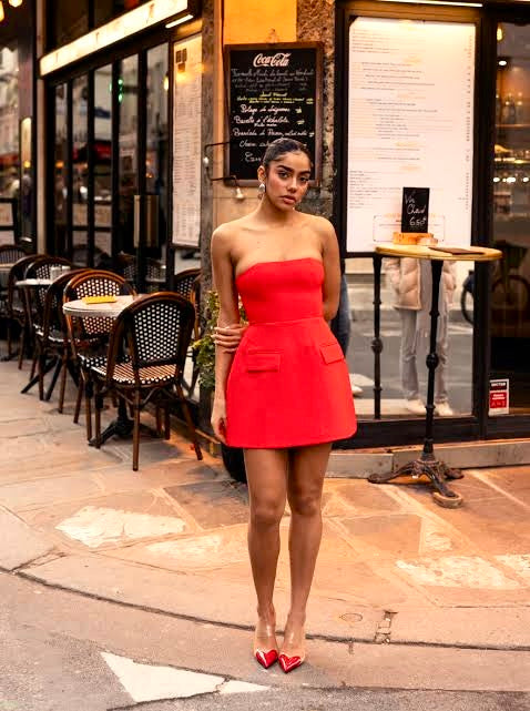 Luxe Red Solid Strapless Mini dress