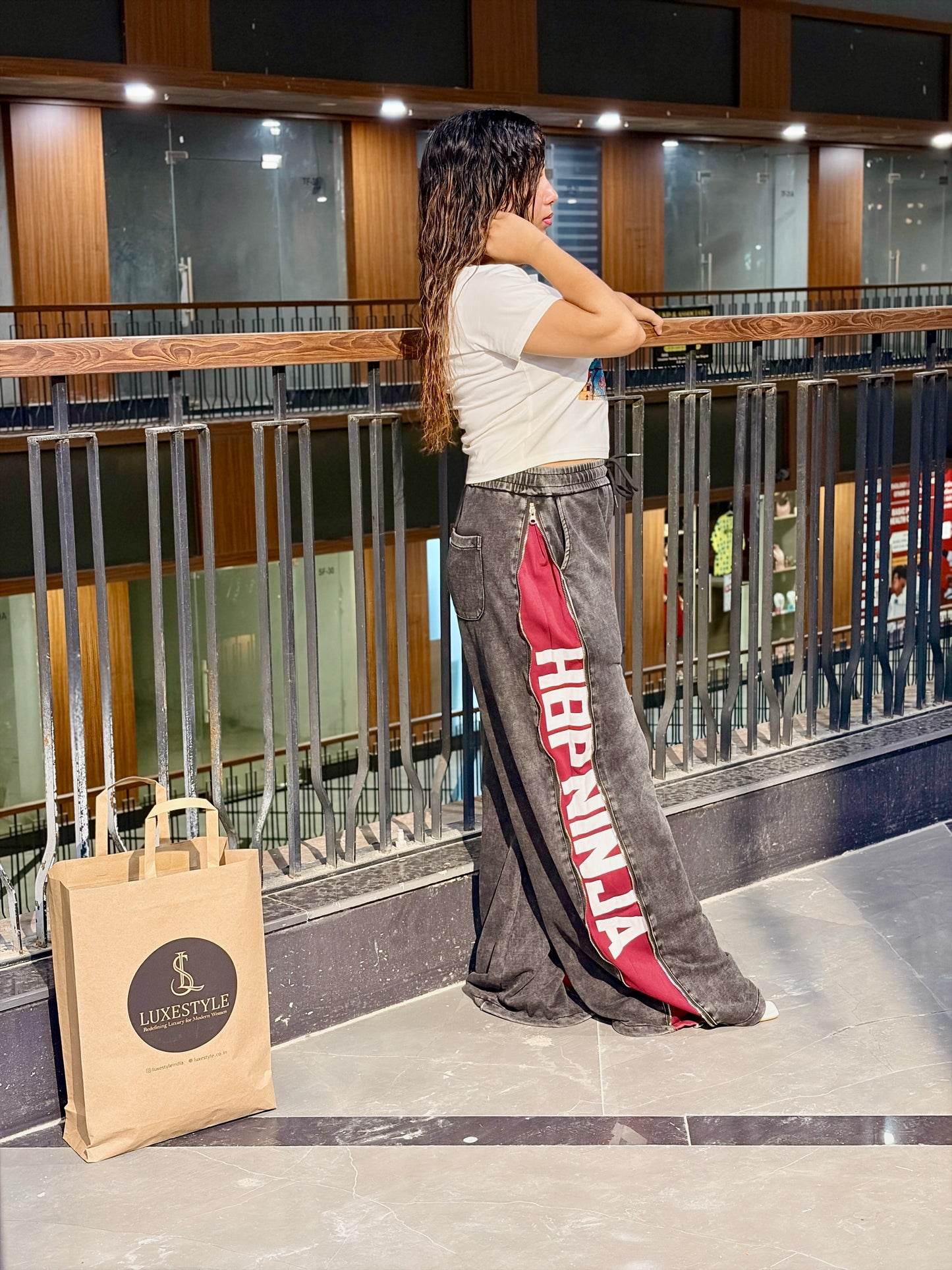 Washed Wide Leg Side Zip Track Pants – Hidden Burgundy Panel