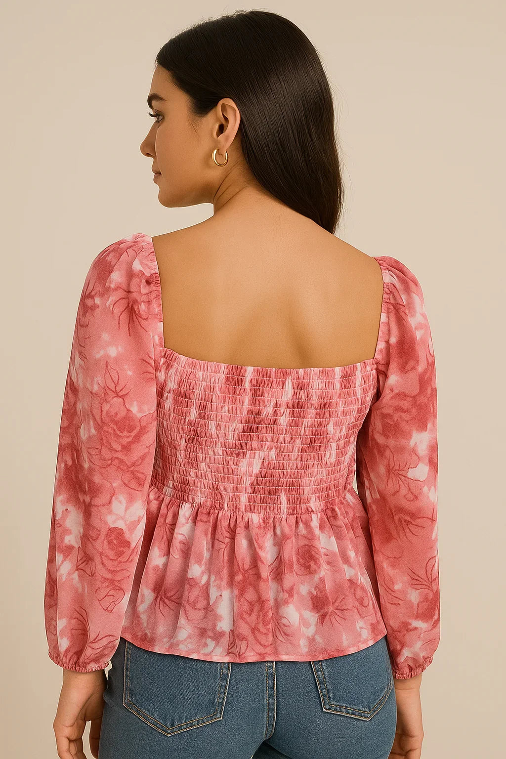 Pink Puff Sleeve Floral Top - Luxestyle