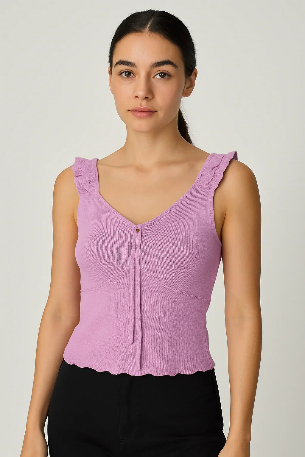 Lilac Ribbed Knit Sleeveless Top for Women - Luxestyle
