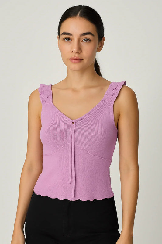 Lilac Ribbed Knit Sleeveless Top for Women - Luxestyle