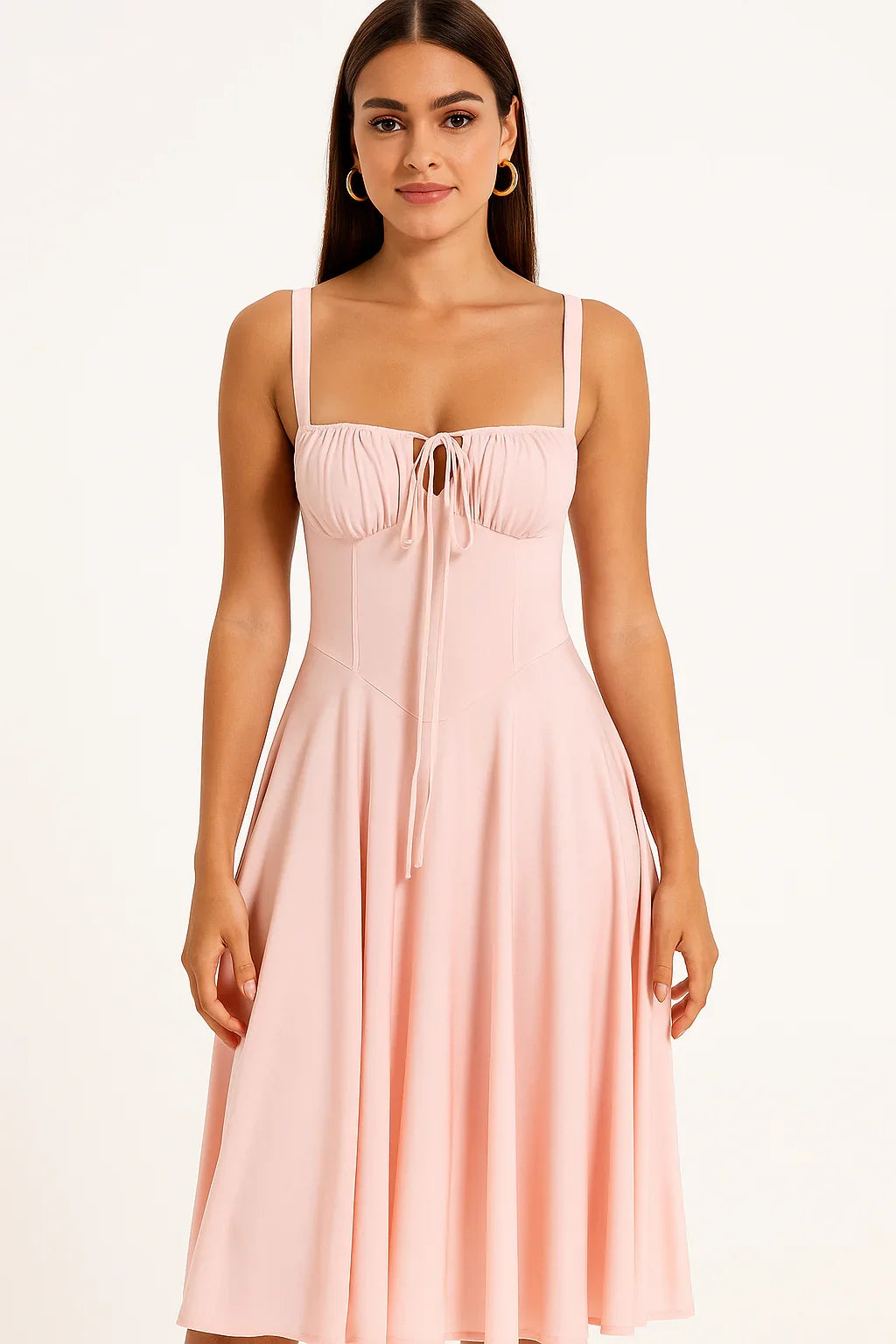 Elegant Pink Floor-Length Ruched Dress - Luxestyle
