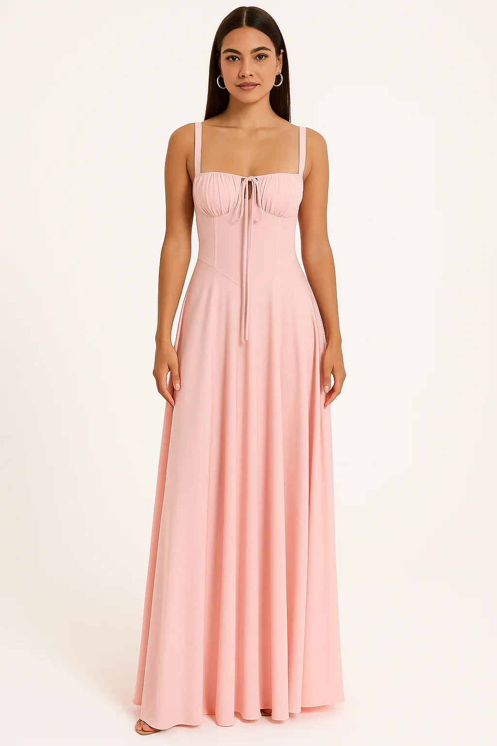 Elegant Pink Floor-Length Ruched Dress - Luxestyle