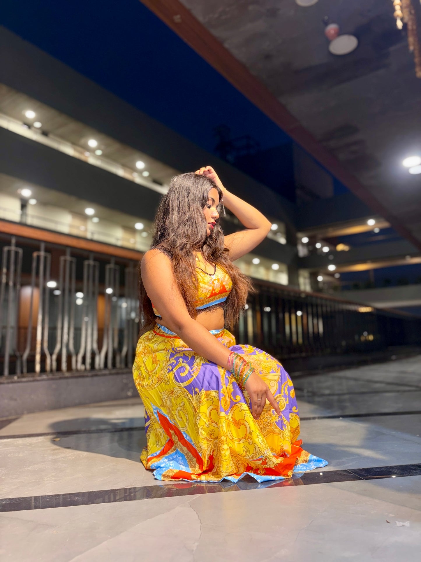 Printed Crop Top & Flared Skirt Co-Ord Set