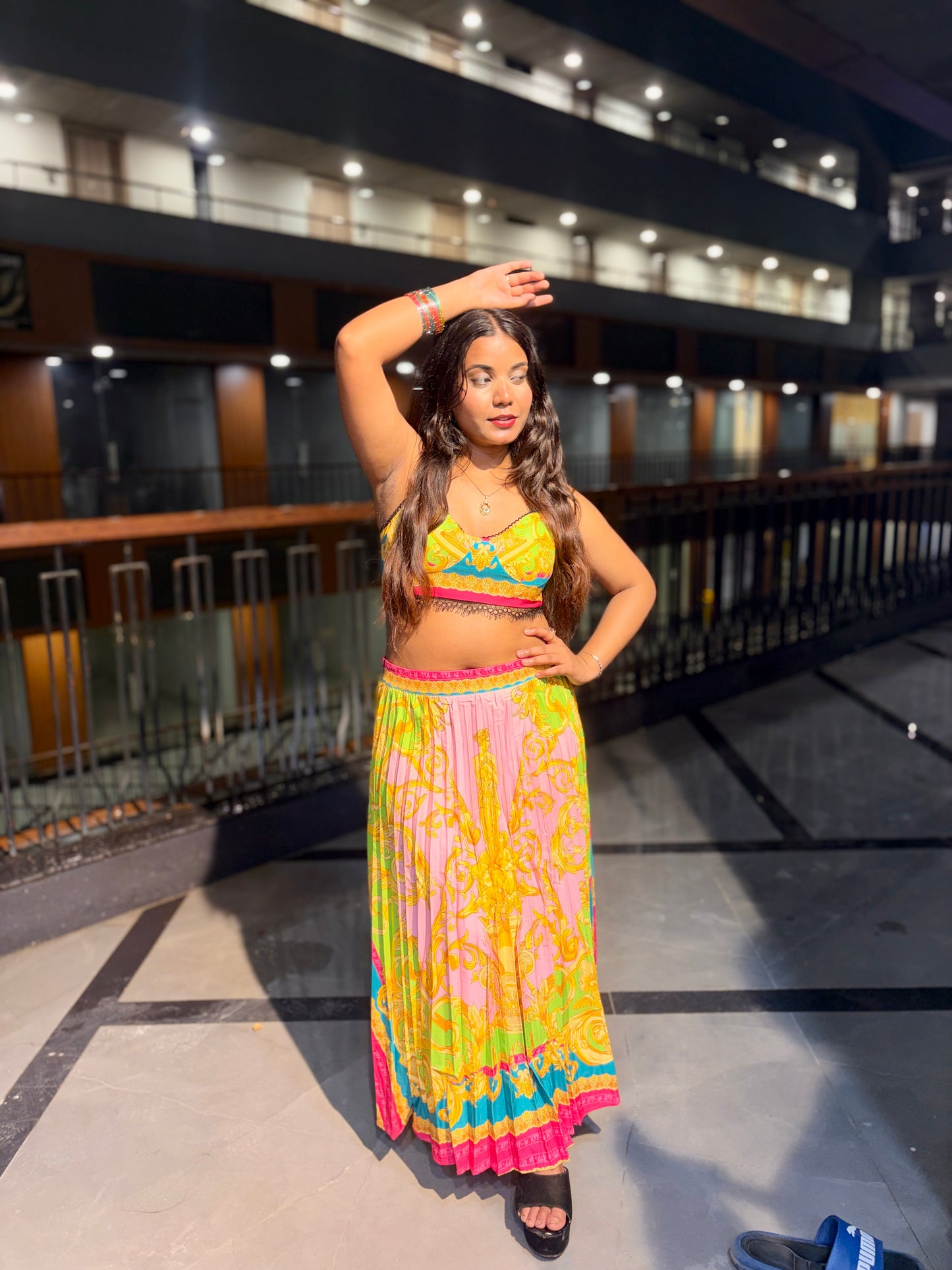 Printed Crop Top & Flared Skirt Co-Ord Set