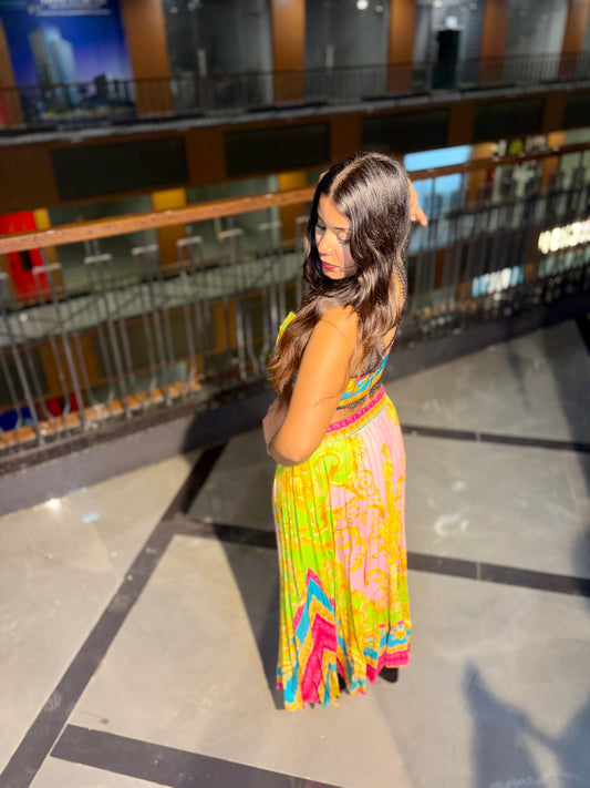 Printed Crop Top & Flared Skirt Co-Ord Set