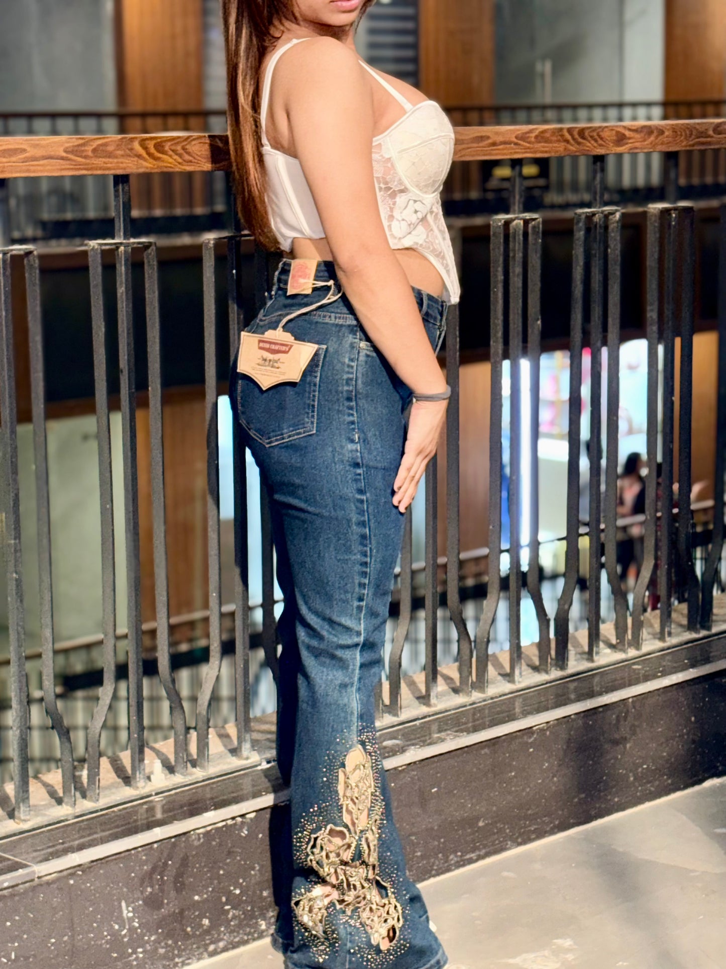 Luxe Ivory Corset & Embroidered Denim Combo