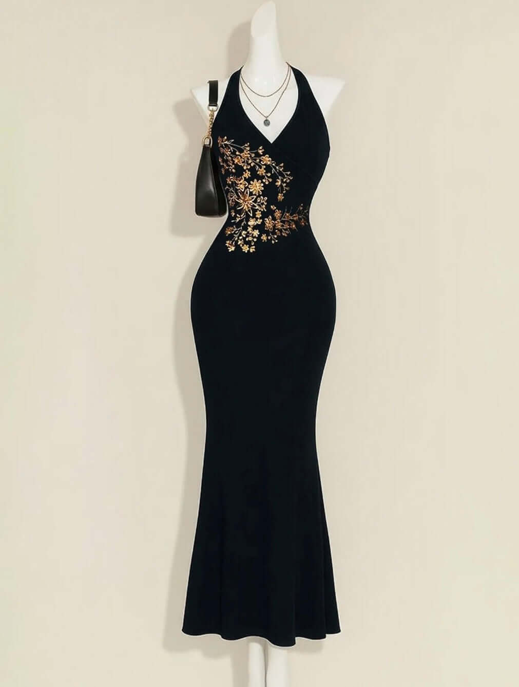 Noir Embroidered Luxe Bodycon Dress