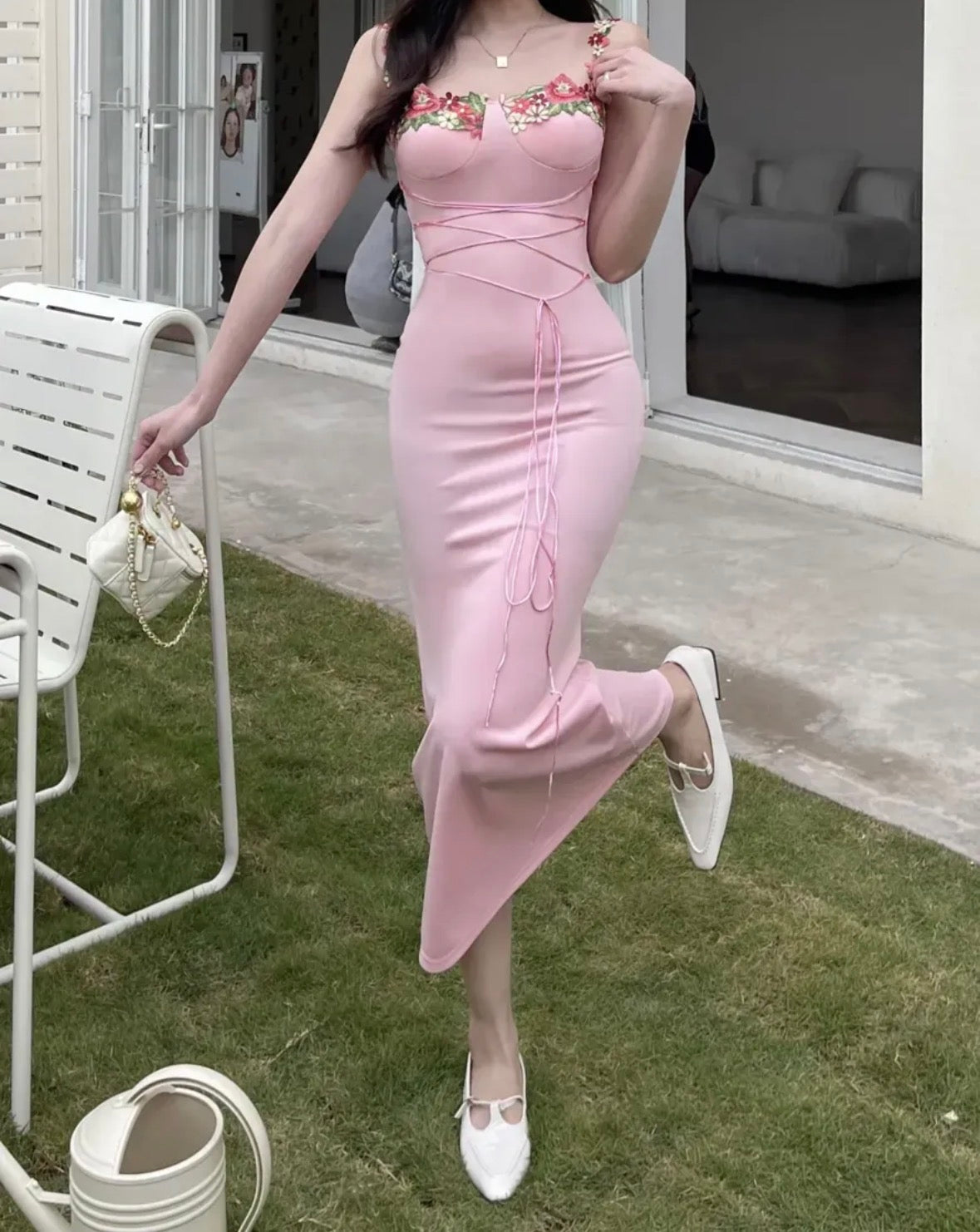 Luxe Floral Neckline Bodycon Dress