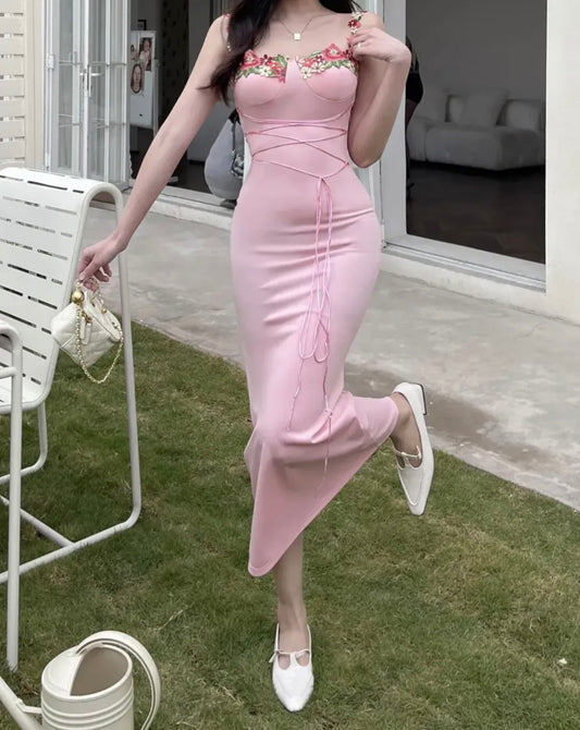 Luxe Floral Neckline Bodycon Dress